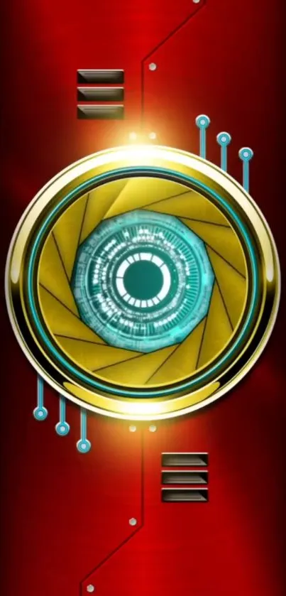 Futuristic red and blue eye tech design mobile wallpaper.