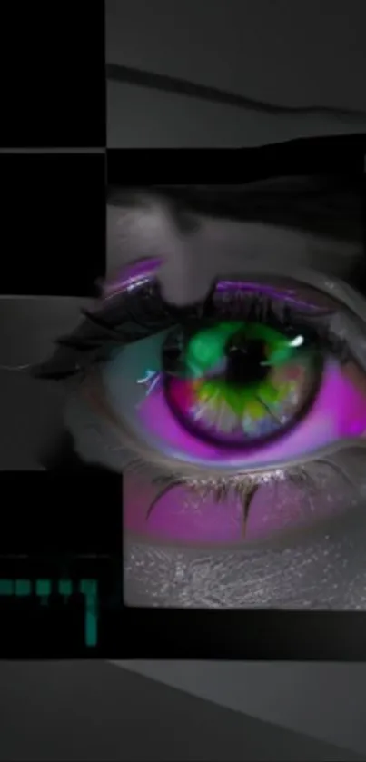 Futuristic eye with vibrant colors in a digital artistic design.