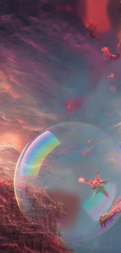 Futuristic fantasy scene with clouds and vibrant colors in this artistic mobile wallpaper.