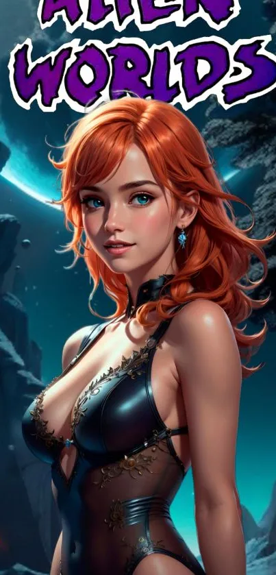 Futuristic fantasy wallpaper with alien landscape and character.