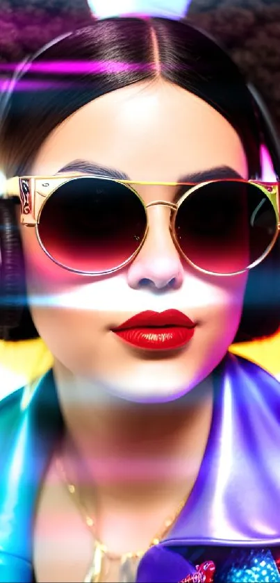 Stylish woman with headphones and bright colors.