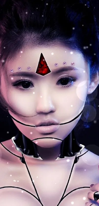 Futuristic female android art with black background