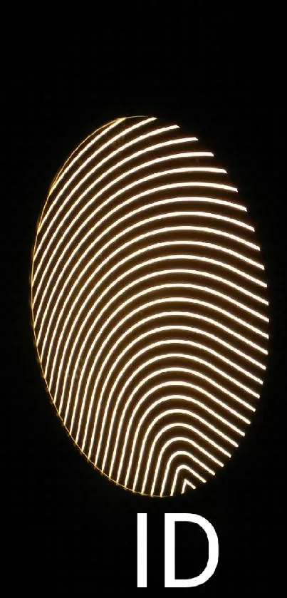 Futuristic fingerprint with glowing lines on black background.