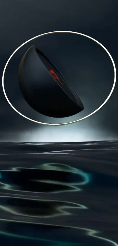 Abstract futuristic sphere over water wallpaper.