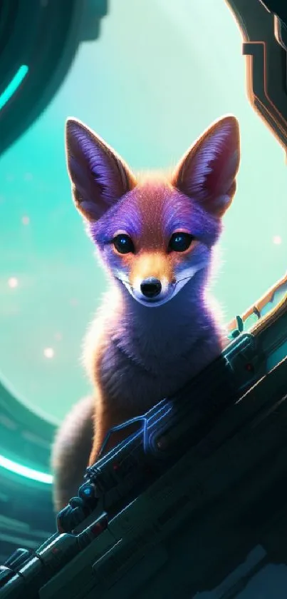 Futuristic fox with sci-fi backdrop