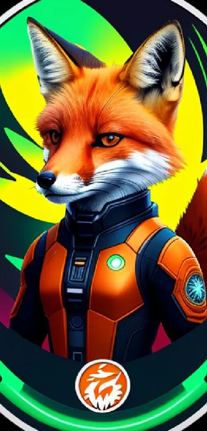 Futuristic fox in tech suit mobile wallpaper.