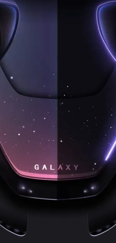 Futuristic car design with galaxy theme on dark purple background.