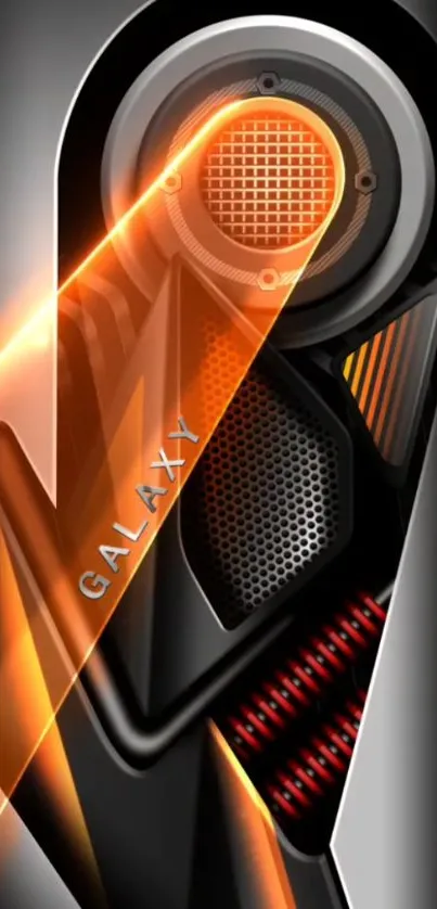 Futuristic mobile wallpaper with orange tech patterns.