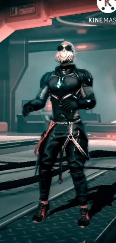 Futuristic game character in an armored suit with glowing accents.