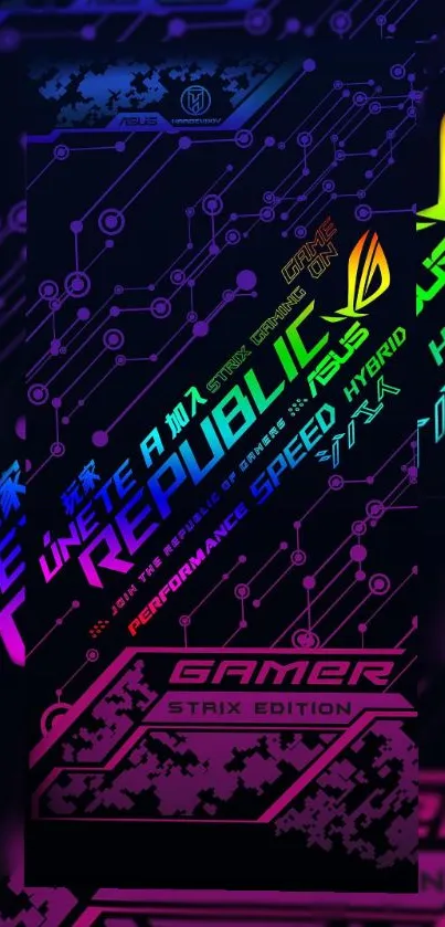 Futuristic neon gaming wallpaper with vibrant tech design.