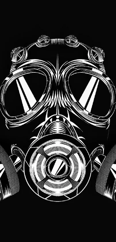 Futuristic white gas mask illustration on black background.