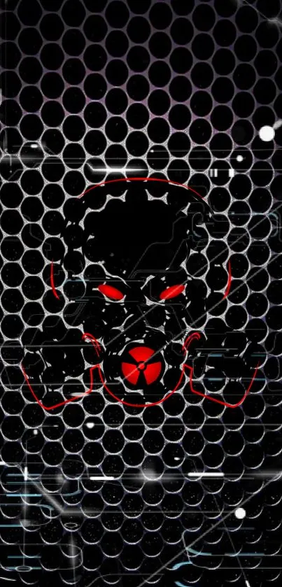 Futuristic gas mask wallpaper with hexagonal design.