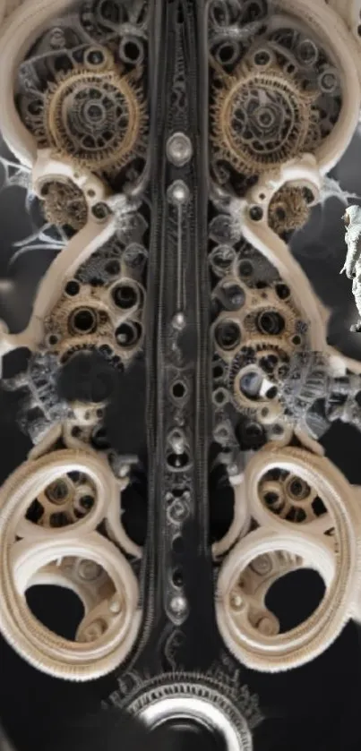 Futuristic wallpaper with steampunk gears and astronaut.