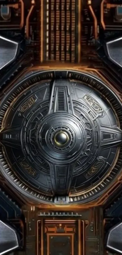 Futuristic metallic gear design wallpaper for phones.
