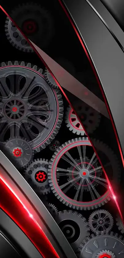 Futuristic gear-themed wallpaper in black and red.