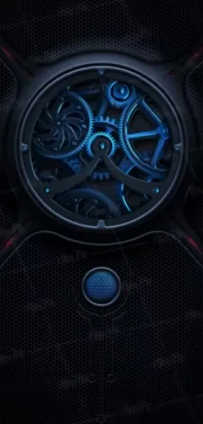 Futuristic mobile wallpaper with blue mechanical gears.