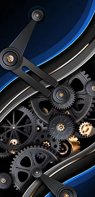 Futuristic gear mechanism with blue highlights.