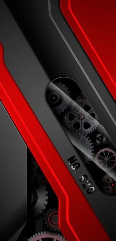 Futuristic red and black gear design wallpaper.