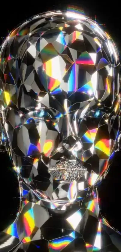 Futuristic gemstone face with iridescent colors.