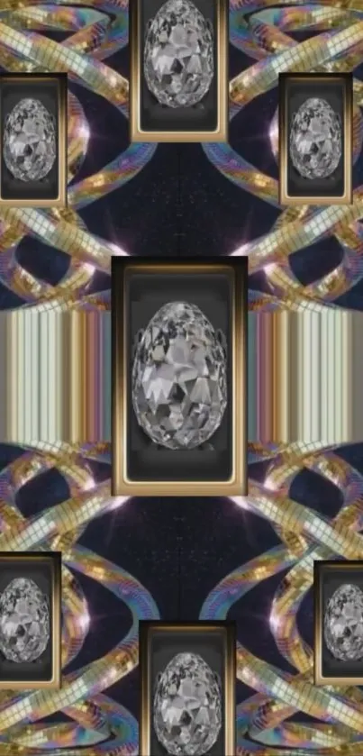 Futuristic wallpaper with gemstone pattern and geometric design.