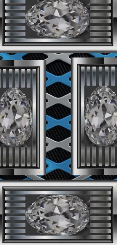 Futuristic metallic wallpaper with gemstones.
