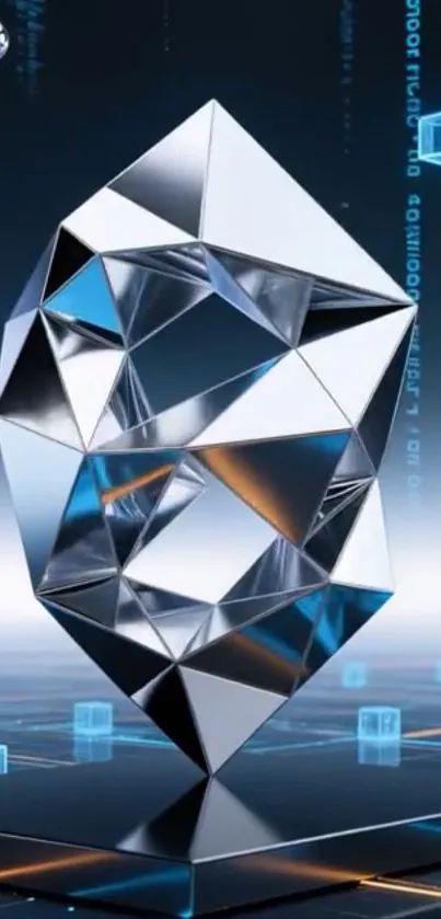 Futuristic geometric crystal structure on digital background.