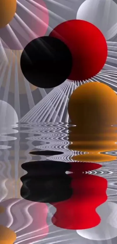 Futuristic geometric spheres with reflection effect on a mobile wallpaper.