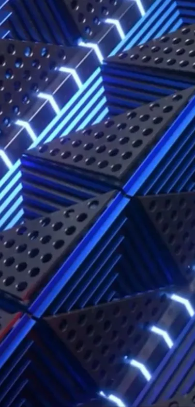 Futuristic blue geometric pattern wallpaper with glowing lines.
