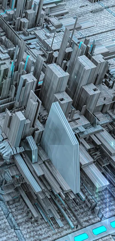 Futuristic geometric cityscape art with abstract design.