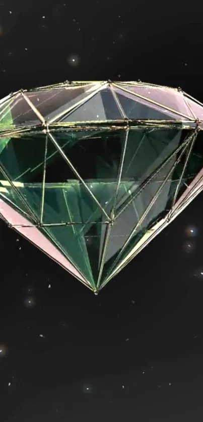 Futuristic geometric diamond with cosmic backdrop.