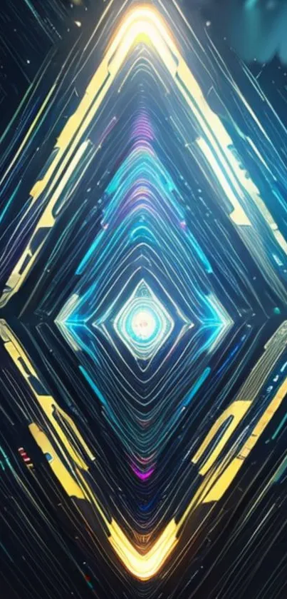 Futuristic geometric mobile wallpaper with neon colors and abstract design.