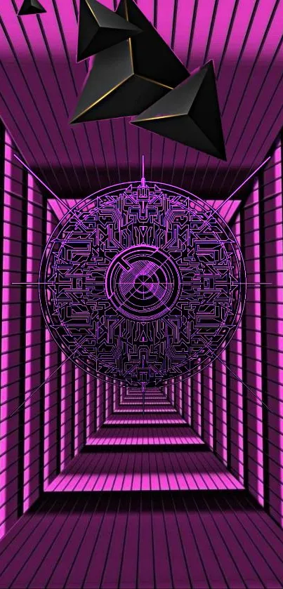 Purple and black geometric mobile wallpaper with a futuristic design.