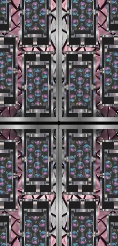 Futuristic geometric mobile wallpaper with metallic accents.