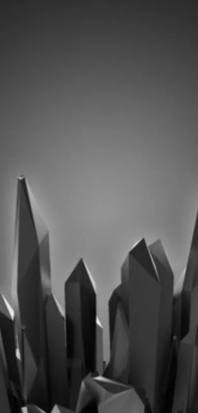 Futuristic monochrome geometric wallpaper with crystal shapes.