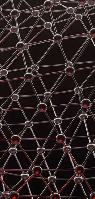 Intricate geometric network design with abstract lattice and red accents.