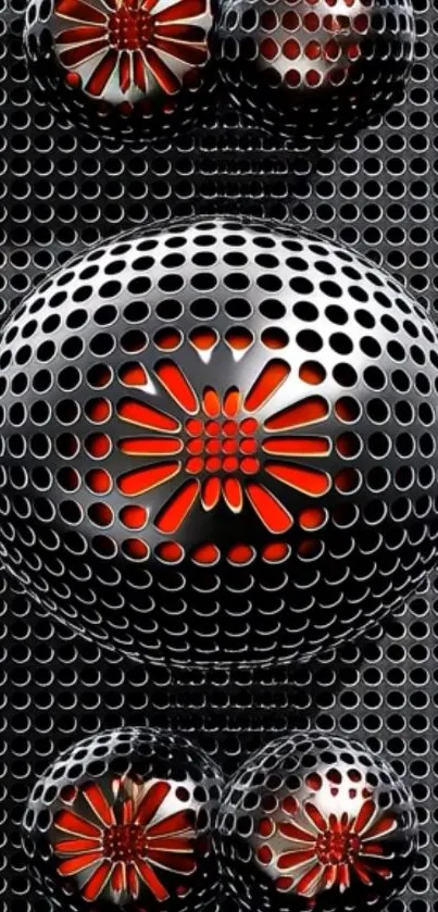 Futuristic 3D geometric design with metallic spheres.