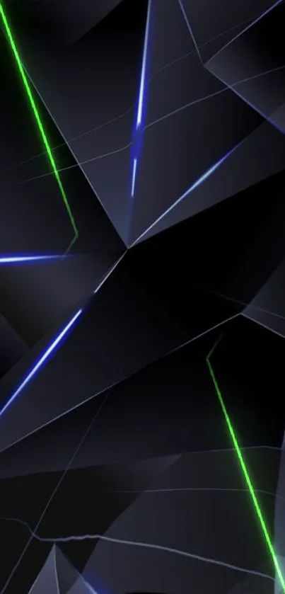 Futuristic geometric mobile wallpaper with neon lines and dark theme.