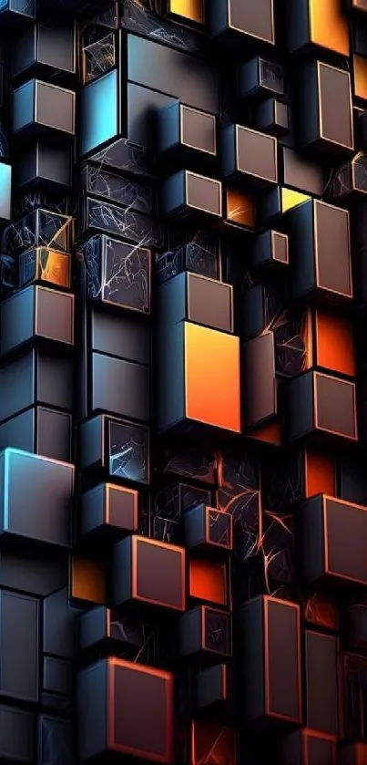 Futuristic geometric wallpaper with 3D shapes in black and bright colors.