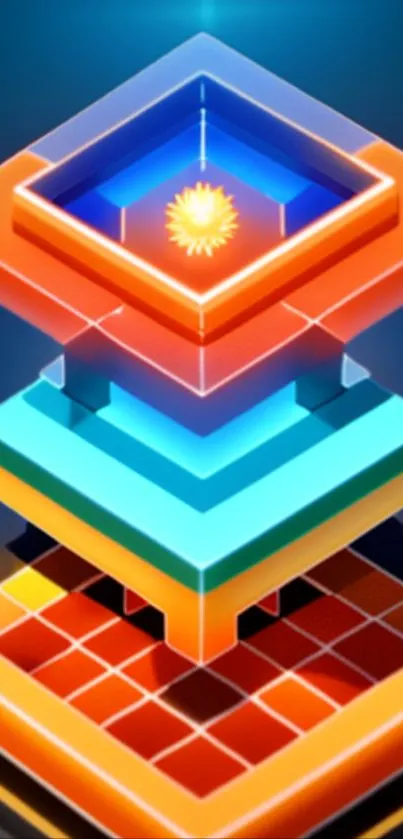 Futuristic geometric mobile wallpaper with vibrant neon shapes.