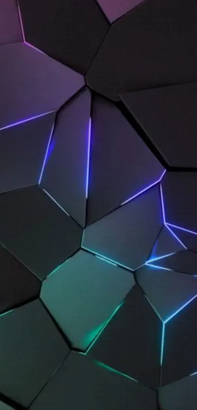 Futuristic geometric wallpaper with neon lights and abstract design for mobile devices.