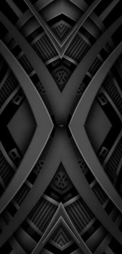 Futuristic geometric abstract black wallpaper with bold lines and patterns.