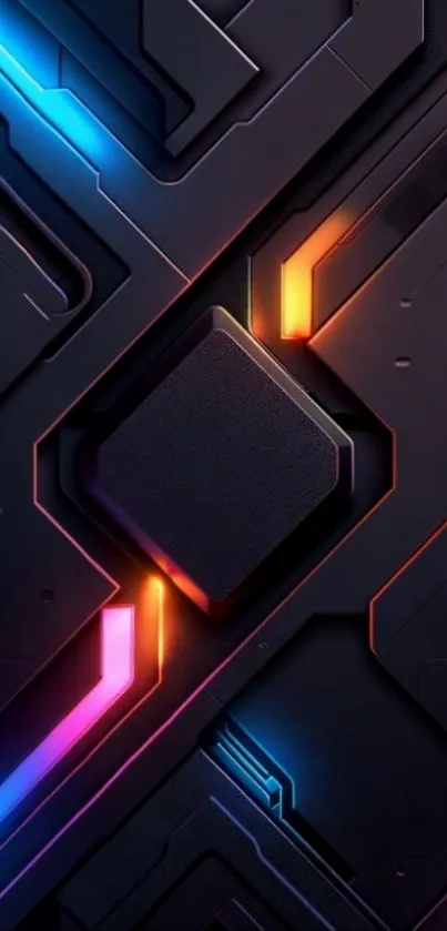 Futuristic geometric abstract wallpaper with neon accents.
