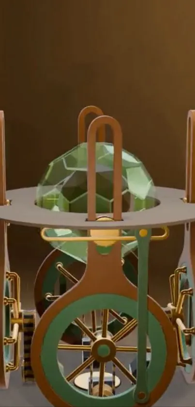 Futuristic geometric sculpture with metallic elements.
