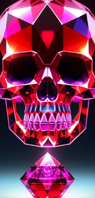 Futuristic geometric pink skull on dark background.