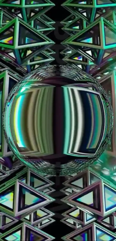 Futuristic sphere with geometric green patterns