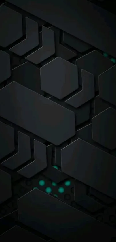 Sleek futuristic wallpaper with dark hexagons and teal highlights.