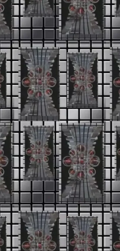 Futuristic geometric wallpaper with intricate tech design.