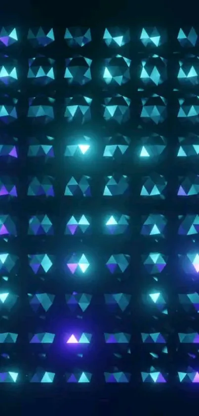 Futuristic wallpaper with glowing blue triangles.