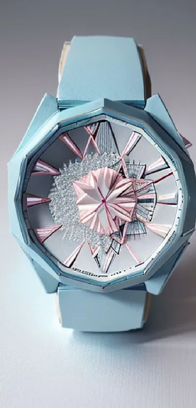 Futuristic geometric watch with pastel hues in a modern mobile wallpaper.