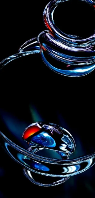 Futuristic glass orb on black background.